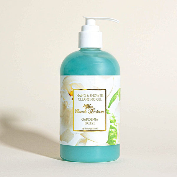 Hand and Shower Cleansing Gel 13oz Gardenia Breeze Pump Soap Camille Beckman 