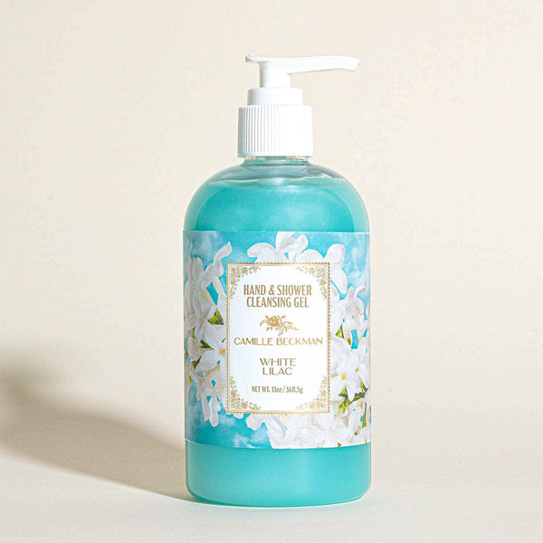 Hand and Shower Cleansing Gel 13oz White Lilac (6/case) Pump Soap Camille Beckman 